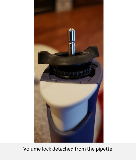 Volume lock detached from the pipette