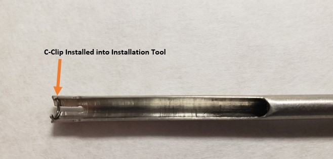 C-clip installed into installation tool