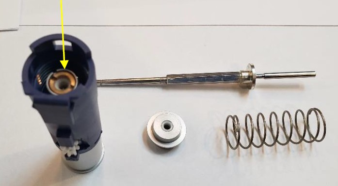 disassembled view, insert volume screw into body