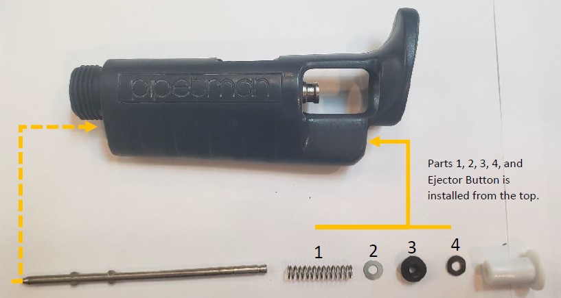 Order of parts on the Pipetman Push Rod Ejector Assembly