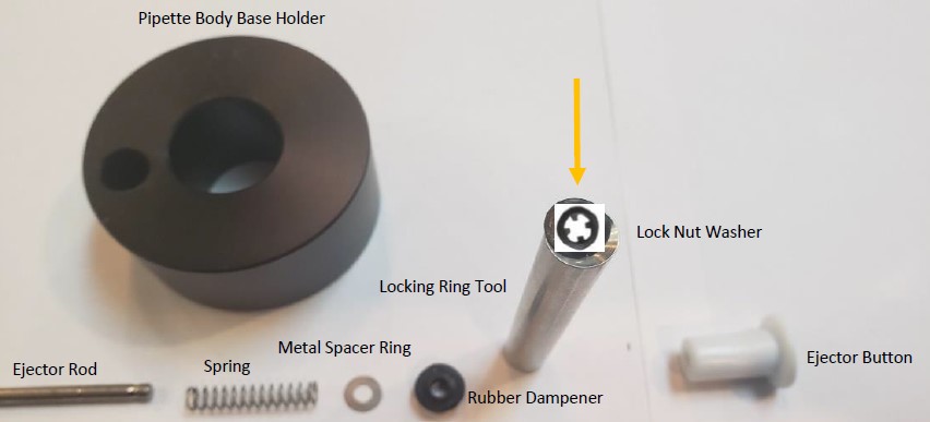Pipetman Push Rod Ejector Assembly + lock nut washer