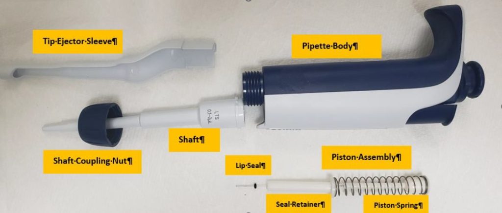 Disassembled Pipet-Lite XLS/XLS+ lower part